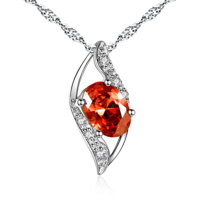 MABELLA Sterling Silver Birthstone Oval Cut Leaves Shape Pendant Necklace, Birthday Gifts for Women