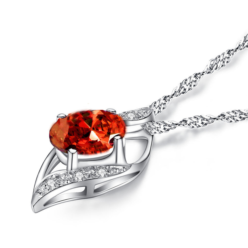 MABELLA Sterling Silver Birthstone Oval Cut Leaves Shape Pendant Necklace, Birthday Gifts for Women