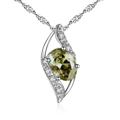 MABELLA Sterling Silver Birthstone Oval Cut Leaves Shape Pendant Necklace, Birthday Gifts for Women