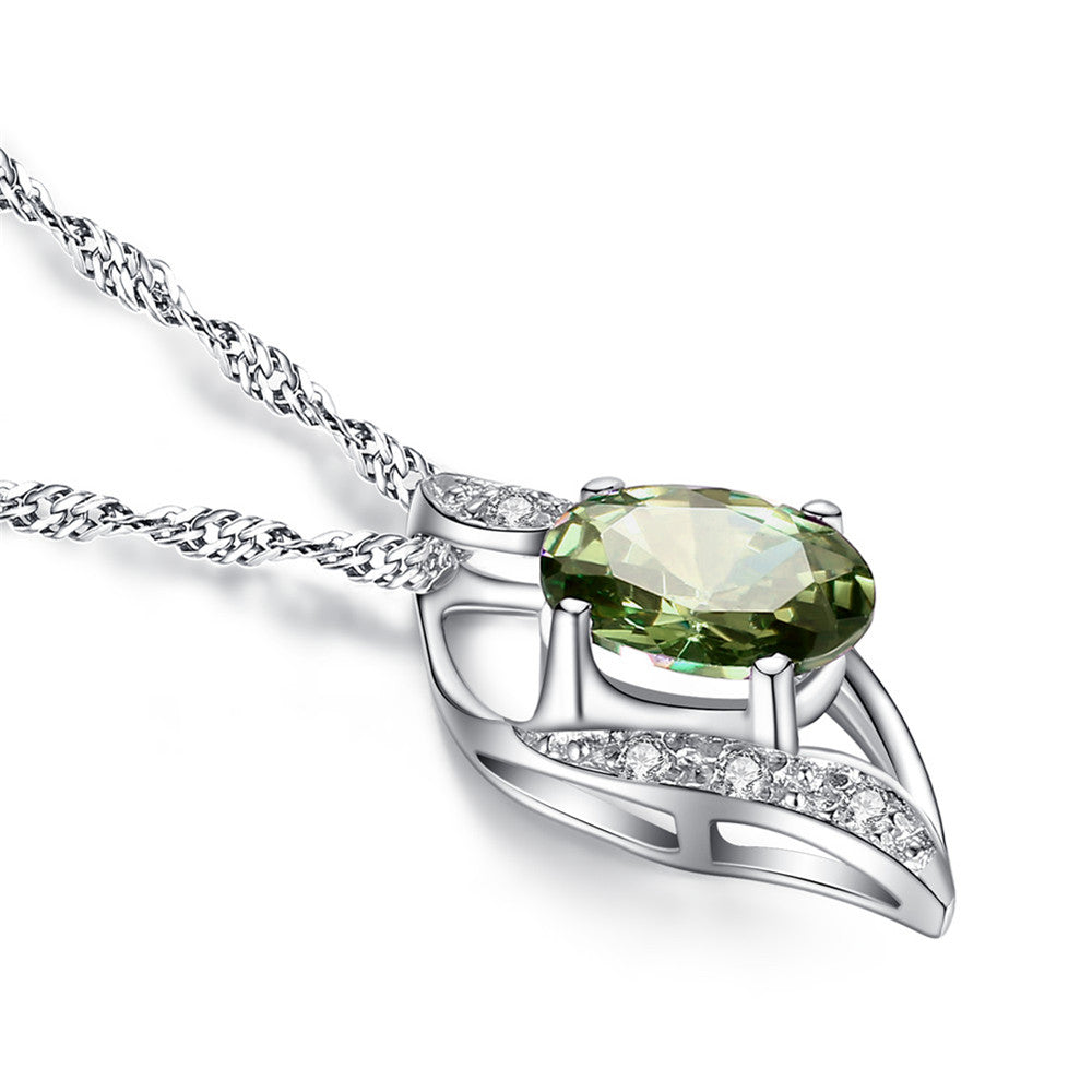 MABELLA Sterling Silver Birthstone Oval Cut Leaves Shape Pendant Necklace, Birthday Gifts for Women