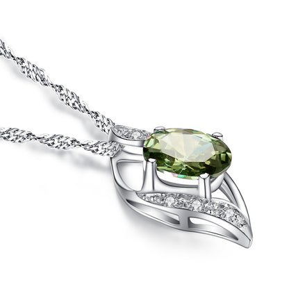 MABELLA Sterling Silver Birthstone Oval Cut Leaves Shape Pendant Necklace, Birthday Gifts for Women