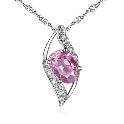 MABELLA Sterling Silver Birthstone Oval Cut Leaves Shape Pendant Necklace, Birthday Gifts for Women