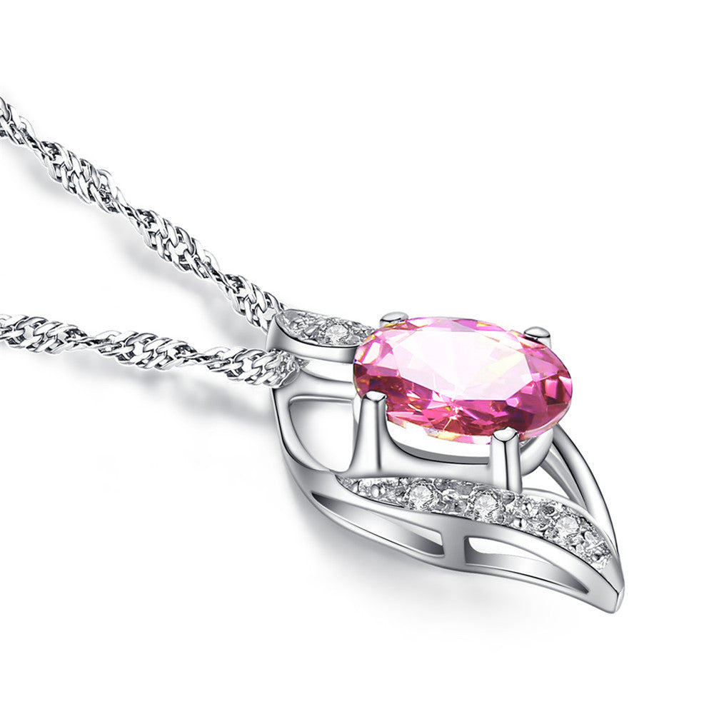 MABELLA Sterling Silver Birthstone Oval Cut Leaves Shape Pendant Necklace, Birthday Gifts for Women