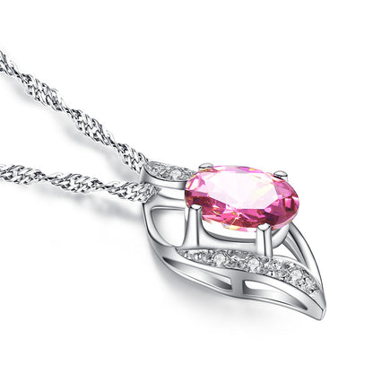 MABELLA Sterling Silver Birthstone Oval Cut Leaves Shape Pendant Necklace, Birthday Gifts for Women