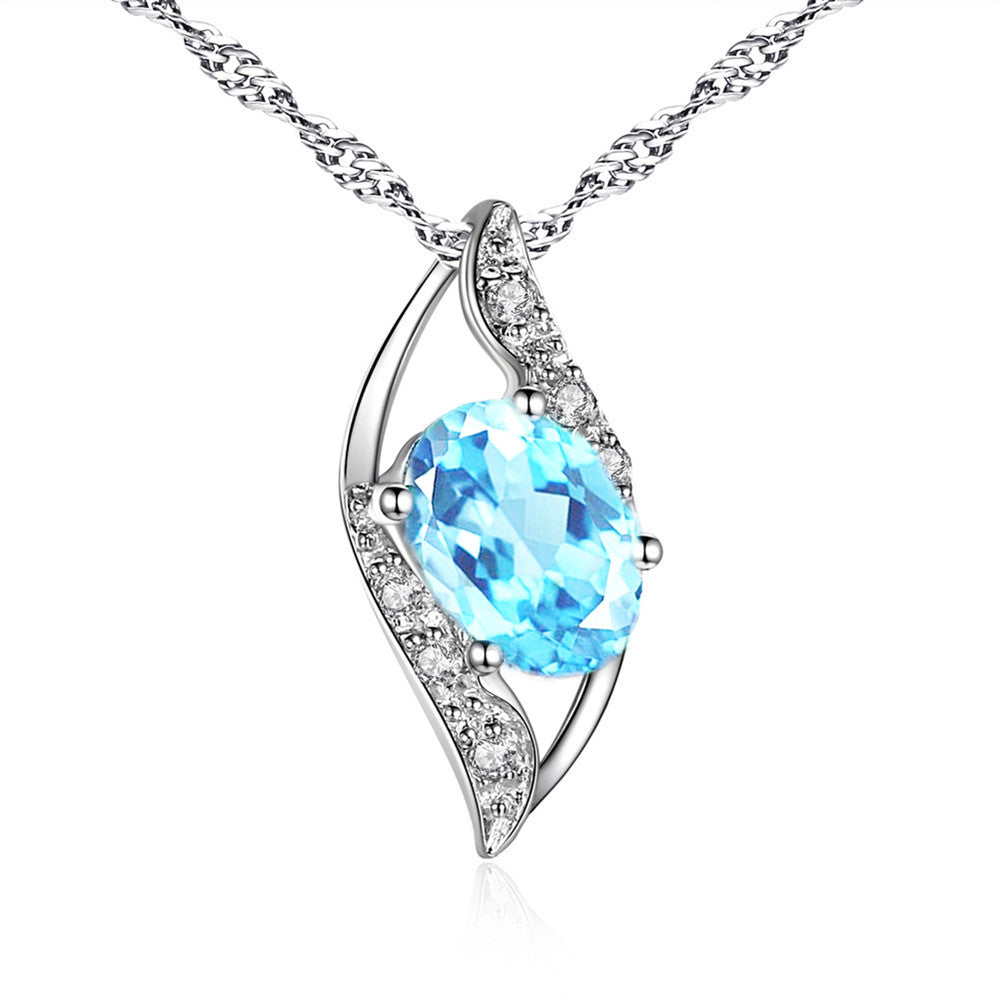 MABELLA Sterling Silver Birthstone Oval Cut Leaves Shape Pendant Necklace, Birthday Gifts for Women