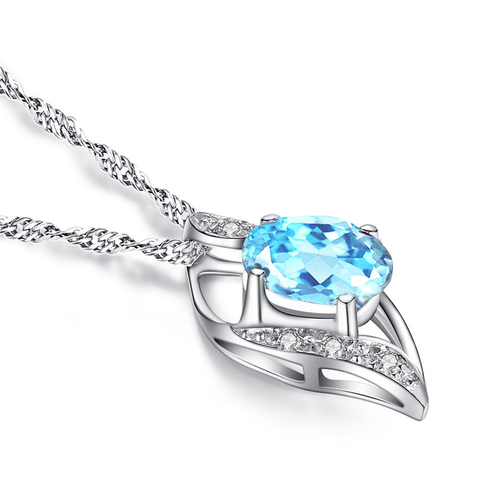 MABELLA Sterling Silver Birthstone Oval Cut Leaves Shape Pendant Necklace, Birthday Gifts for Women