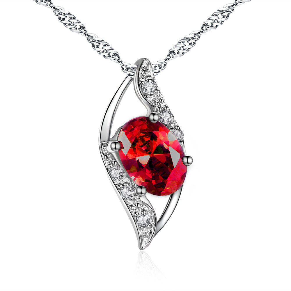 MABELLA Sterling Silver Birthstone Oval Cut Leaves Shape Pendant Necklace, Birthday Gifts for Women