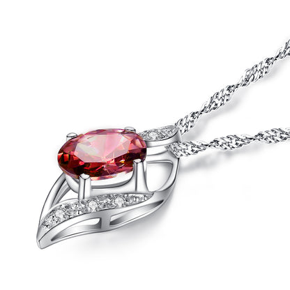 MABELLA Sterling Silver Birthstone Oval Cut Leaves Shape Pendant Necklace, Birthday Gifts for Women