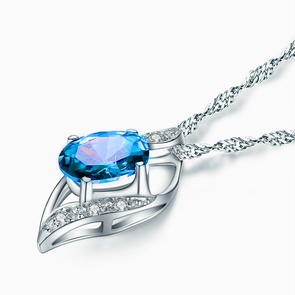 MABELLA Sterling Silver Birthstone Oval Cut Leaves Shape Pendant Necklace, Birthday Gifts for Women