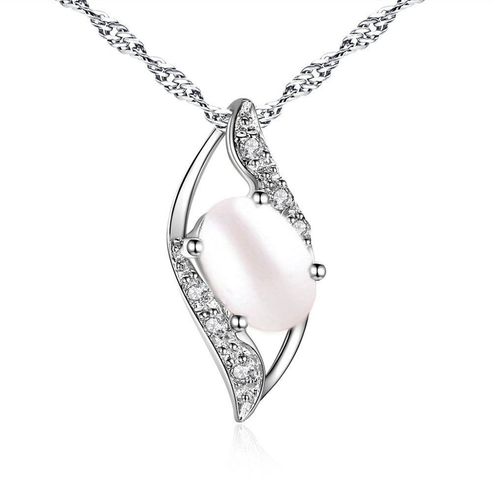 MABELLA Sterling Silver Birthstone Oval Cut Leaves Shape Pendant Necklace, Birthday Gifts for Women
