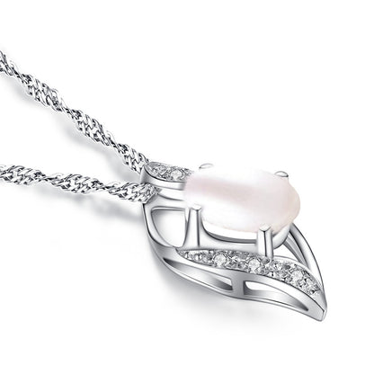 MABELLA Sterling Silver Birthstone Oval Cut Leaves Shape Pendant Necklace, Birthday Gifts for Women