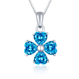 MABELLA 925 Sterling Silver Simulated Amethyst/Blue Topaz Heart Shape 4 Leaf Clover Pendant Necklace