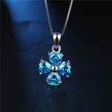 MABELLA 925 Sterling Silver Simulated Amethyst/Blue Topaz Heart Shape 4 Leaf Clover Pendant Necklace