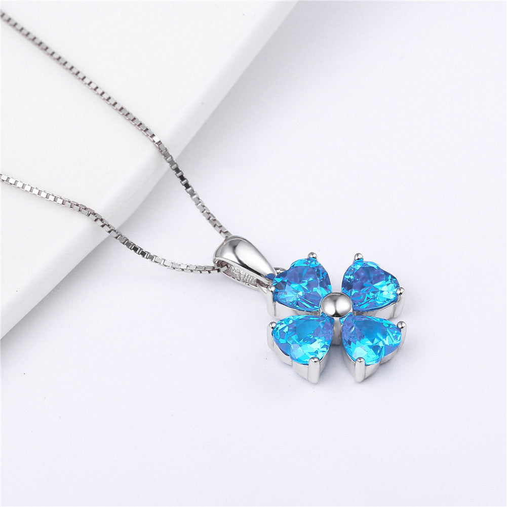 MABELLA 925 Sterling Silver Simulated Amethyst/Blue Topaz Heart Shape 4 Leaf Clover Pendant Necklace