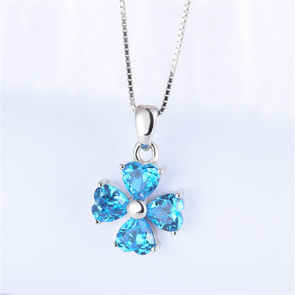 MABELLA 925 Sterling Silver Simulated Amethyst/Blue Topaz Heart Shape 4 Leaf Clover Pendant Necklace