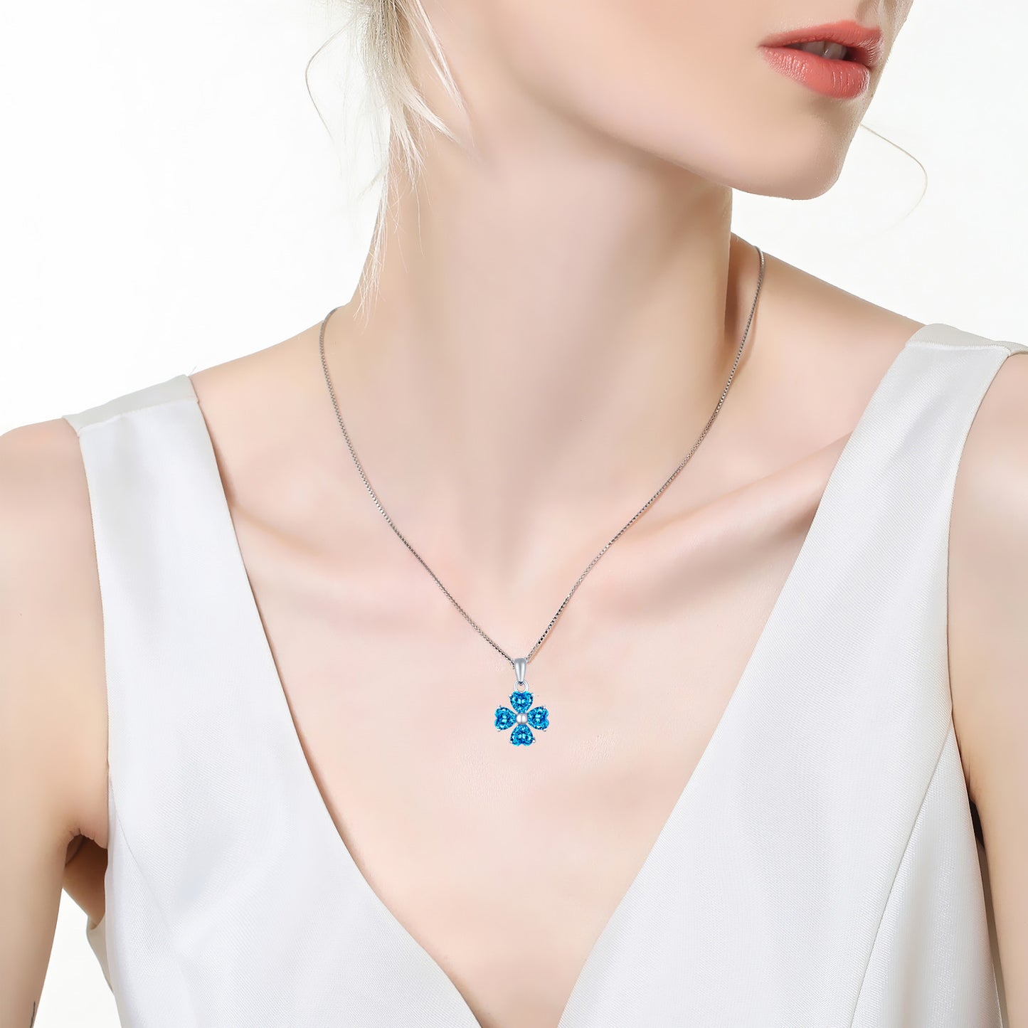 MABELLA 925 Sterling Silver Simulated Amethyst/Blue Topaz Heart Shape 4 Leaf Clover Pendant Necklace