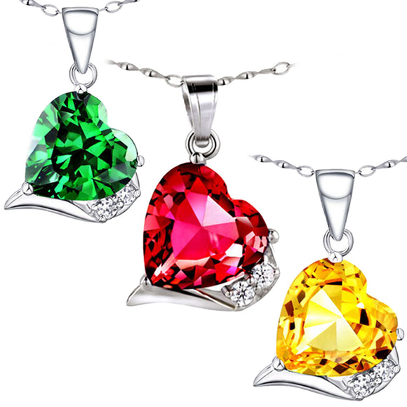 MABELLA Sterling Silver Heart 6.06 CTW Simulated Gemstone Pendant Necklace 18