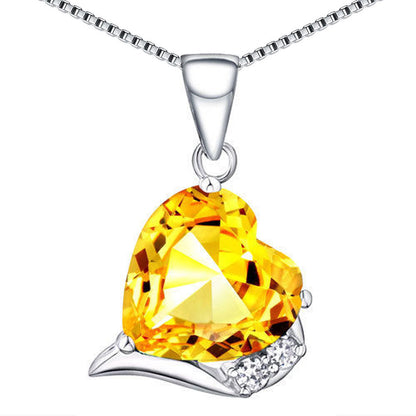 MABELLA Sterling Silver Heart 6.06 CTW Simulated Gemstone Pendant Necklace 18", Gifts for Women