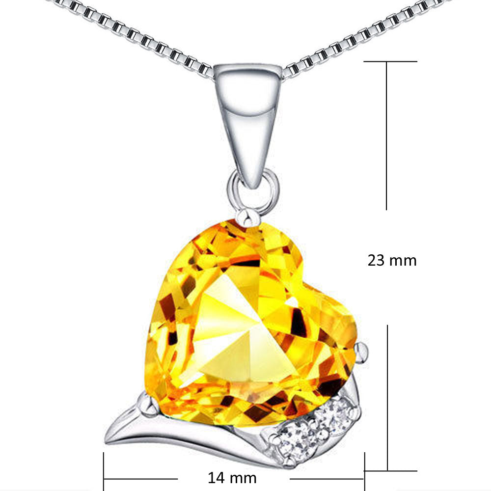 MABELLA Sterling Silver Heart 6.06 CTW Simulated Gemstone Pendant Necklace 18", Gifts for Women