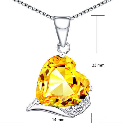 MABELLA Sterling Silver Heart 6.06 CTW Simulated Gemstone Pendant Necklace 18", Gifts for Women