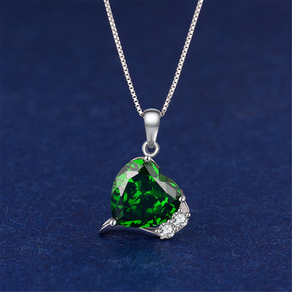 MABELLA Sterling Silver Heart 6.06 CTW Simulated Gemstone Pendant Necklace 18", Gifts for Women