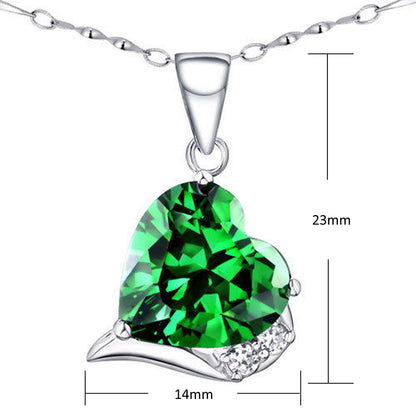 MABELLA Sterling Silver Heart Simulated Ruby Emerald Pendant Earrings Set, Birthday Gifts for Women