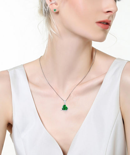 MABELLA Sterling Silver Heart Simulated Ruby Emerald Pendant Earrings Set, Birthday Gifts for Women