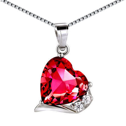MABELLA Sterling Silver Heart 6.06 CTW Simulated Gemstone Pendant Necklace 18", Gifts for Women