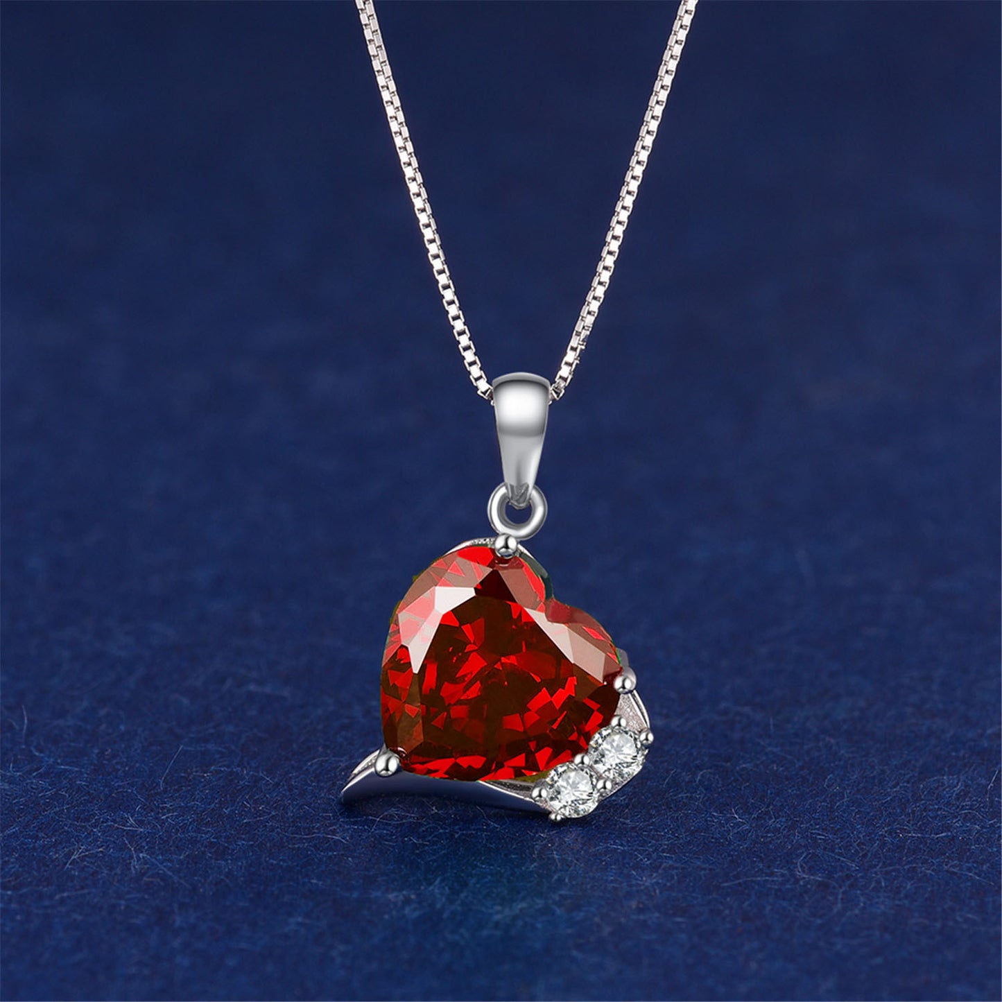 MABELLA Sterling Silver Heart 6.06 CTW Simulated Gemstone Pendant Necklace 18", Gifts for Women