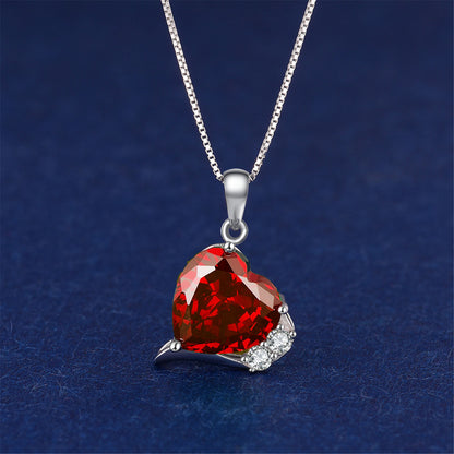 MABELLA Sterling Silver Heart 6.06 CTW Simulated Gemstone Pendant Necklace 18", Gifts for Women