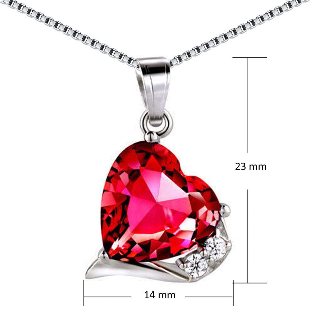 MABELLA Sterling Silver Heart Simulated Ruby Emerald Pendant Earrings Set, Birthday Gifts for Women