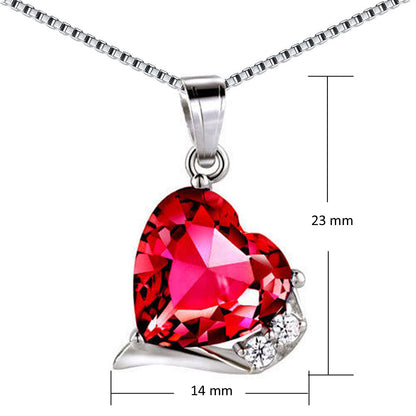 MABELLA Sterling Silver Heart Simulated Ruby Emerald Pendant Earrings Set, Birthday Gifts for Women