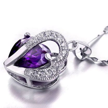 MABELLA Jewelry Simulated Gemstone Double Heart Pendant Sterling Silver Necklace for Women