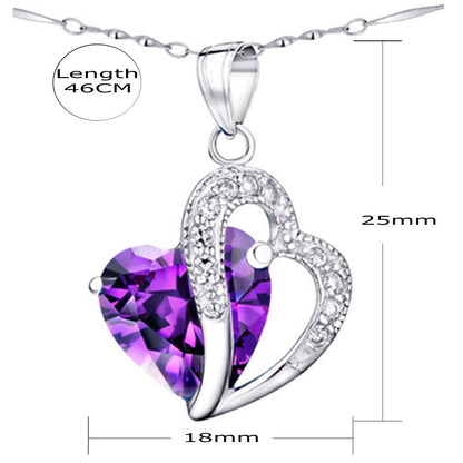 MABELLA Jewelry Simulated Gemstone Double Heart Pendant Sterling Silver Necklace for Women