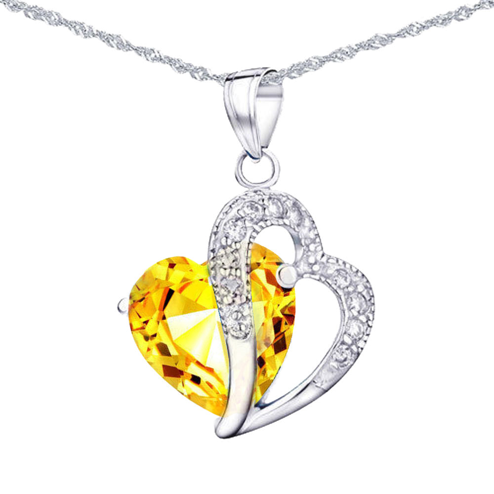 MABELLA Jewelry Simulated Gemstone Double Heart Pendant Sterling Silver Necklace for Women