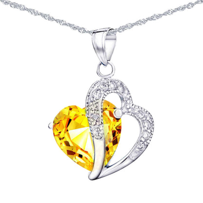MABELLA Jewelry Simulated Gemstone Double Heart Pendant Sterling Silver Necklace for Women