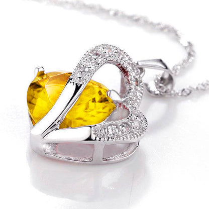 MABELLA Jewelry Simulated Gemstone Double Heart Pendant Sterling Silver Necklace for Women