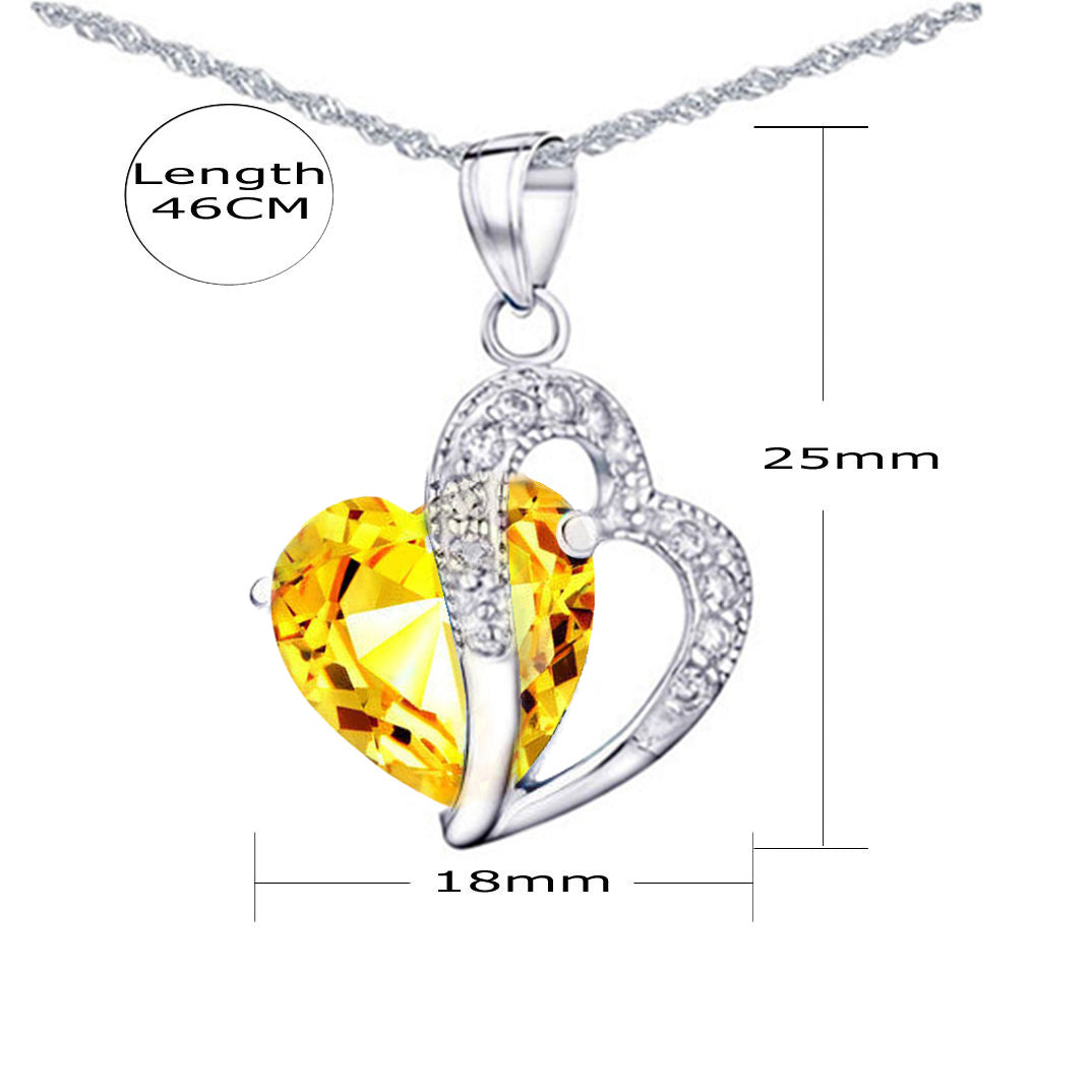 MABELLA Jewelry Simulated Gemstone Double Heart Pendant Sterling Silver Necklace for Women