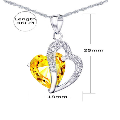 MABELLA Jewelry Simulated Gemstone Double Heart Pendant Sterling Silver Necklace for Women
