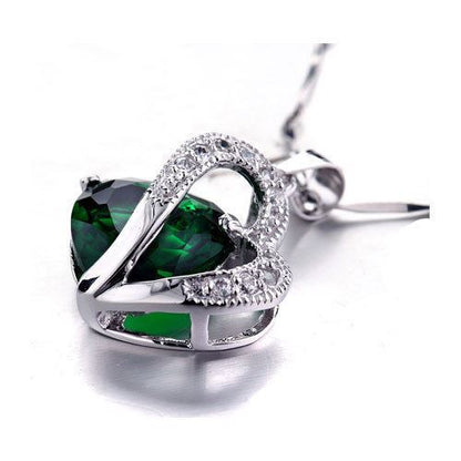 MABELLA Jewelry Simulated Gemstone Double Heart Pendant Sterling Silver Necklace for Women