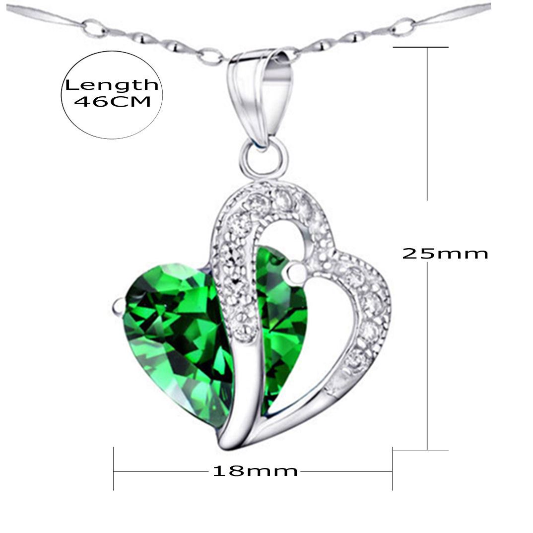 MABELLA Jewelry Simulated Gemstone Double Heart Pendant Sterling Silver Necklace for Women