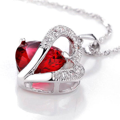 MABELLA Jewelry Simulated Gemstone Double Heart Pendant Sterling Silver Necklace for Women