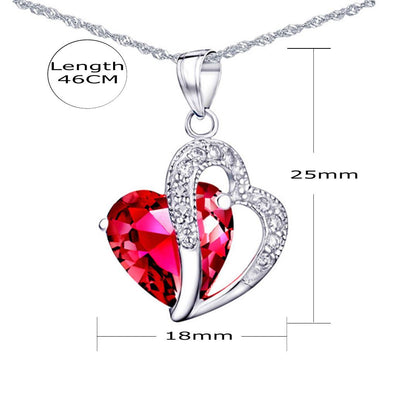MABELLA Jewelry Simulated Gemstone Double Heart Pendant Sterling Silver Necklace for Women
