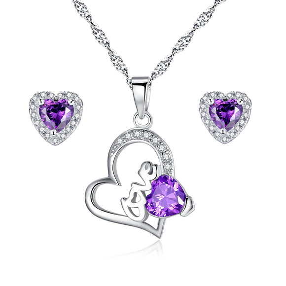 MABELLA 925 Sterling Silver Amethyst Jewelry Set Simulated February Birthstone Gifts for Women