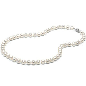 MABELLA 14K Solid White Gold 8-9mm White Freshwater Cultured Pearl Necklace - AAA Quality, 18" Princess Length