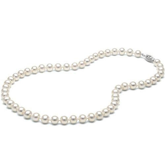 MABELLA 14K Solid White Gold 8-9mm White Freshwater Cultured Pearl Necklace - AAA Quality, 18