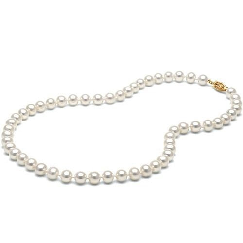 MABELLA 14K Solid Gold White Freshwater Cultured Pearl Necklace - AAA Quality, 18
