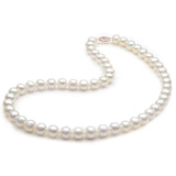 MABELLA 14K Solid Gold White Freshwater Cultured Pearl Necklace - AAA Quality, 18" Princess Length
