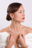MABELLA 14K Solid Gold White Freshwater Cultured Pearl Necklace - AAA Quality, 18" Princess Length