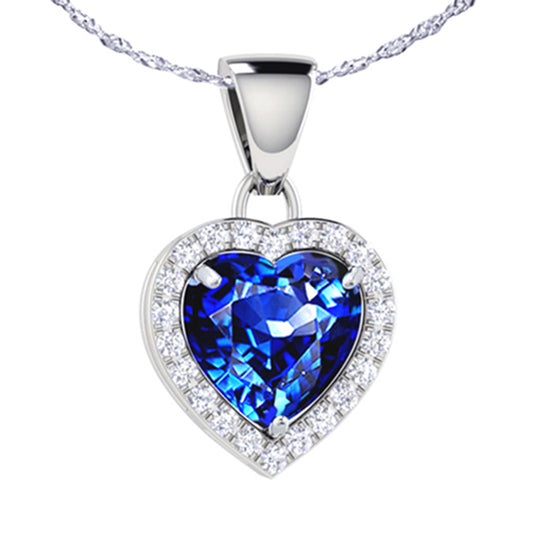 MABELLA Sterling Silver Heart 1.6 CTW Simulated Gemstone Pendant Necklace, Birthday Gifts for Women